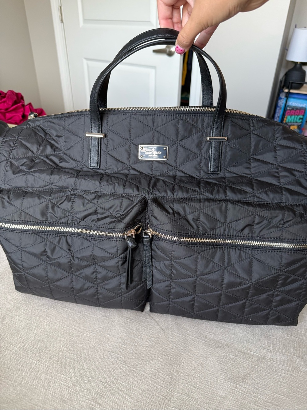 kate spade Black Quilted Travel Tote with Front Zips